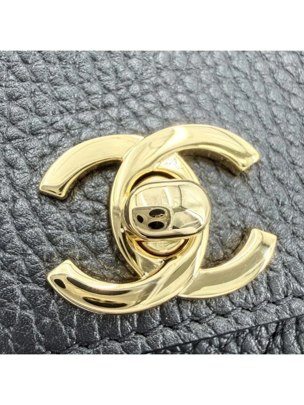 Chanel Tote Bag Small Shopping CC Logo Shoulder Grained Calfskin Black Gold